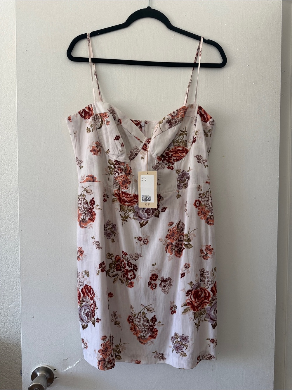 H&M White Floral *Corset * Bustier Dress with Rust and Mauve Blooms